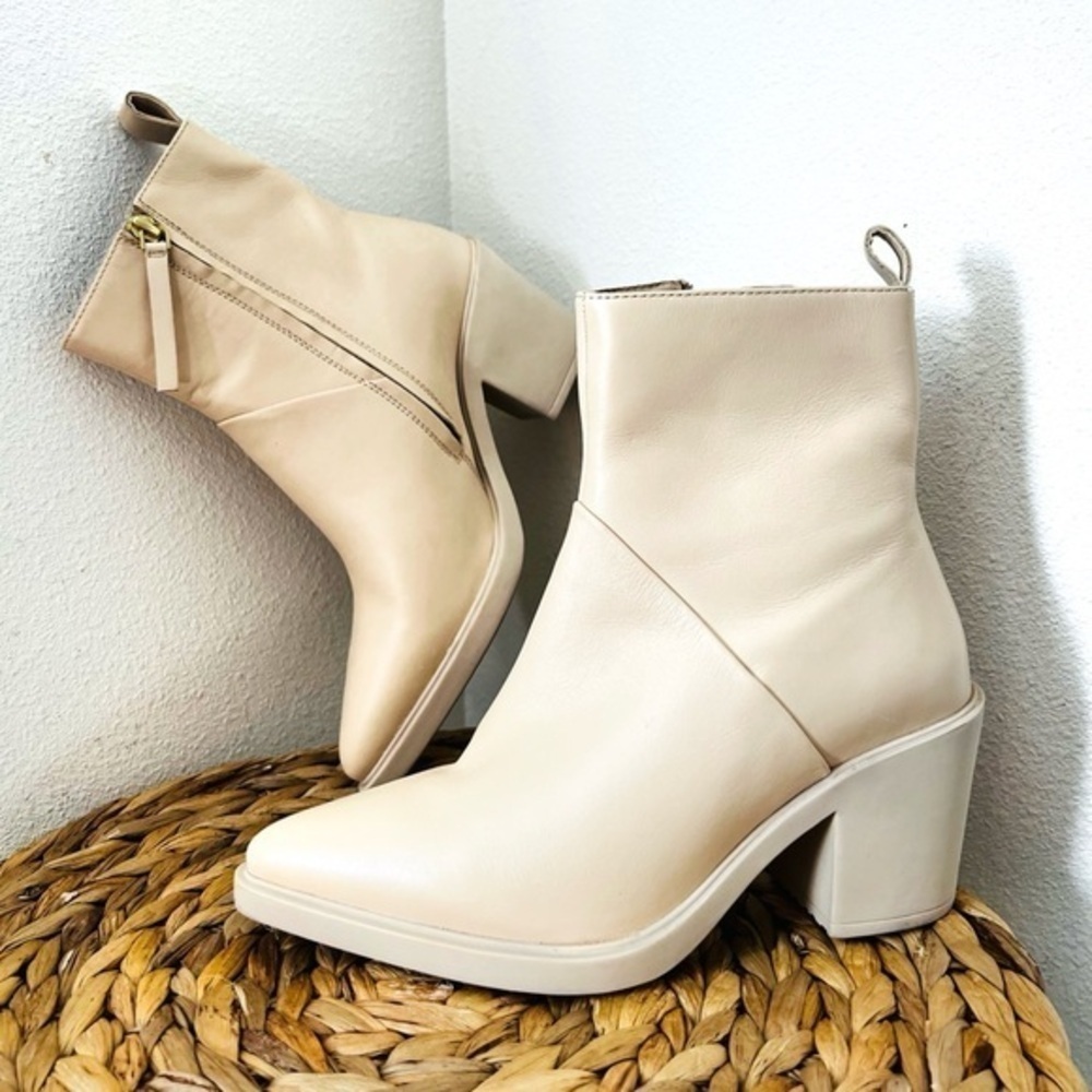 SEYCHELLES Booties SHINING STAR LEATHER POINTED TOE MID-CALF BOOTS cream ivory - Picture 2 of 7